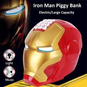 Iron Man Helmet Electric Piggy Bank Password Lock Banknote Storage Kids Toy.